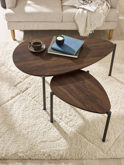 Lorette Walnut Effect Teardrop Nest of 2 Coffee Tables
