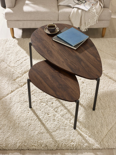 Lorette Walnut Effect Teardrop Nest of 2 Coffee Tables