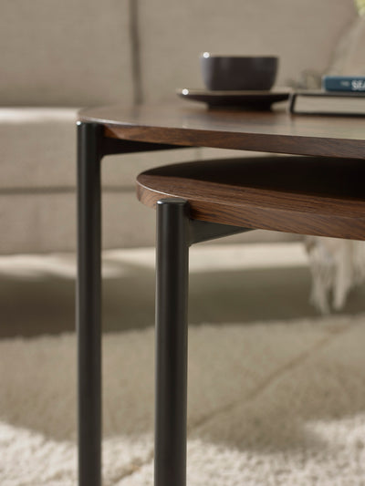 Lorette Walnut Effect Teardrop Nest of 2 Coffee Tables