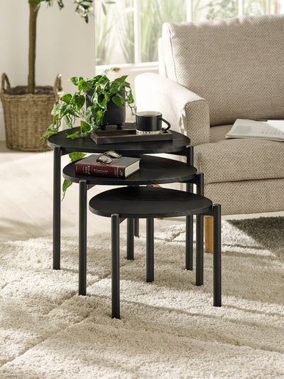 Lorette Black Ash Effect Teardrop Nest of 3 Side Tables