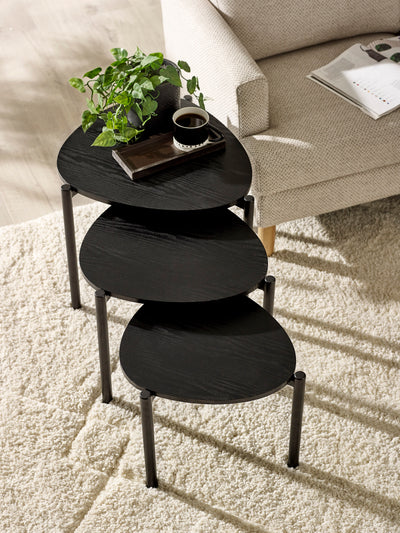 Lorette Black Ash Effect Teardrop Nest of 3 Side Tables
