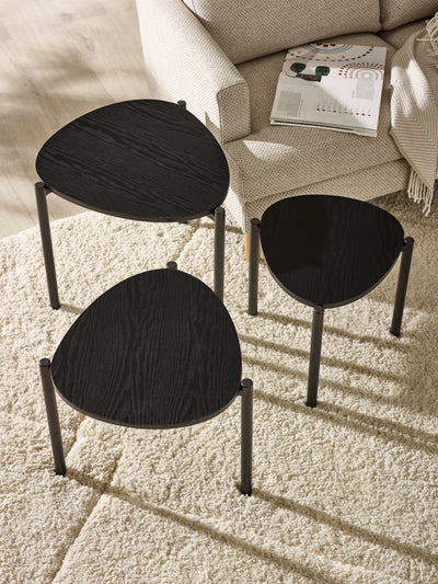 Lorette Black Ash Effect Teardrop Nest of 3 Side Tables