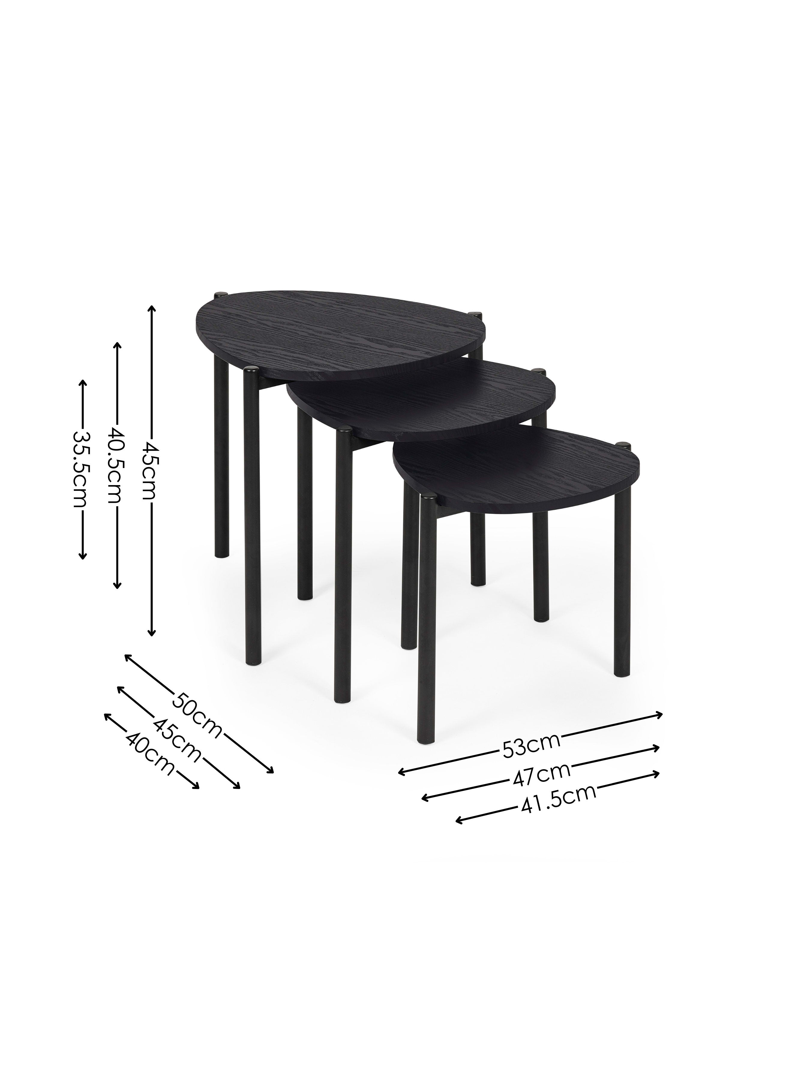 Lorette Black Ash Effect Teardrop Nest of 3 Side Tables