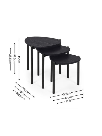 Lorette Black Ash Effect Teardrop Nest of 3 Side Tables