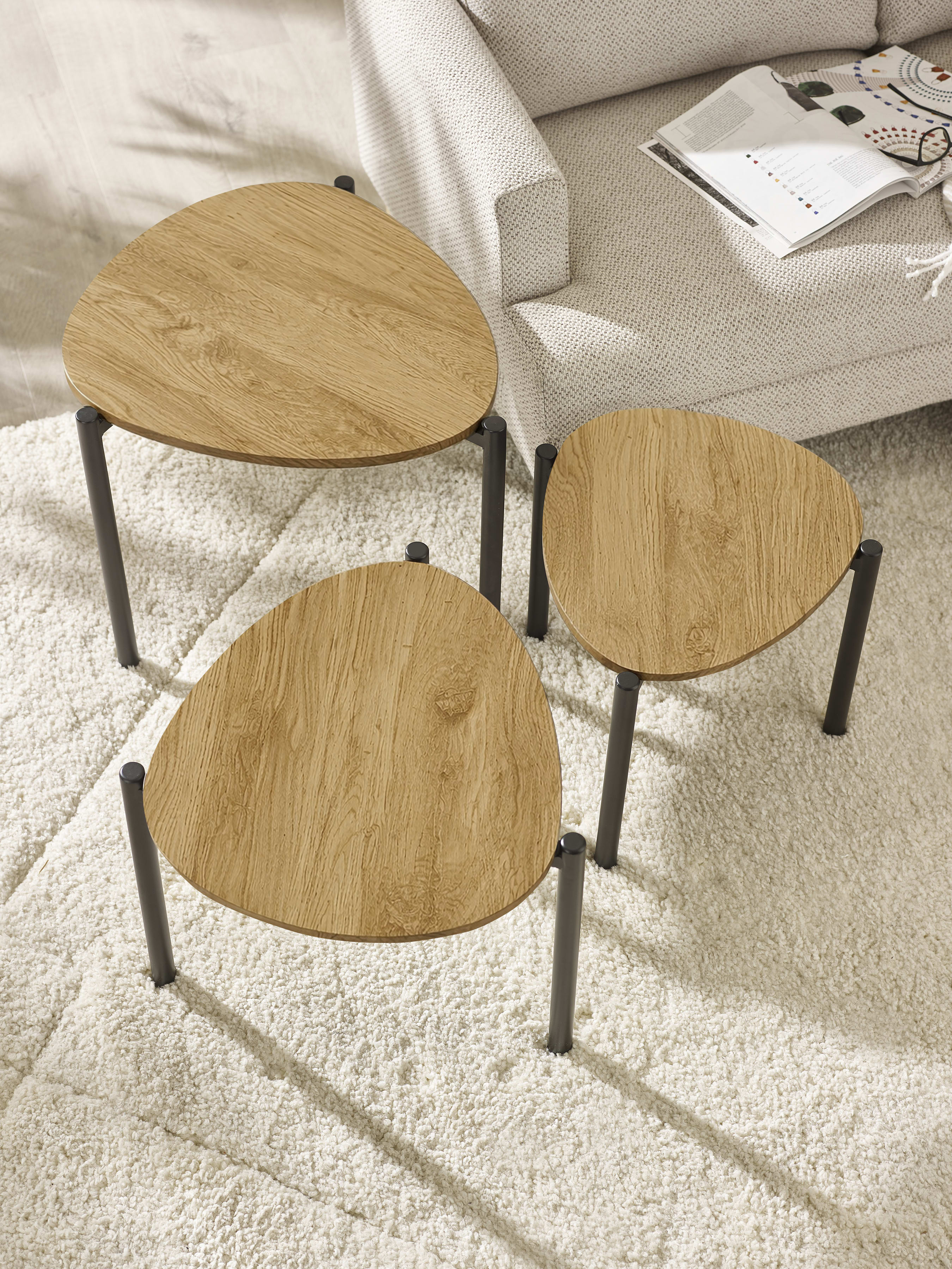 Lorette Oak Effect Teardrop Nest of 3 Side Tables