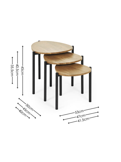 Lorette Oak Effect Teardrop Nest of 3 Side Tables