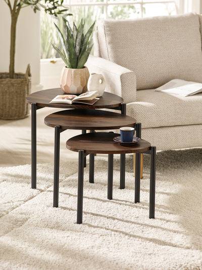 Lorette Walnut Effect Teardrop Nest of 3 Side Tables