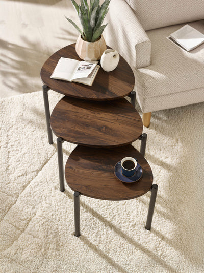 Lorette Walnut Effect Teardrop Nest of 3 Side Tables