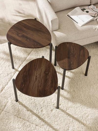 Lorette Walnut Effect Teardrop Nest of 3 Side Tables