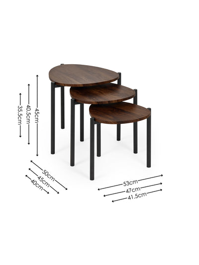 Lorette Walnut Effect Teardrop Nest of 3 Side Tables