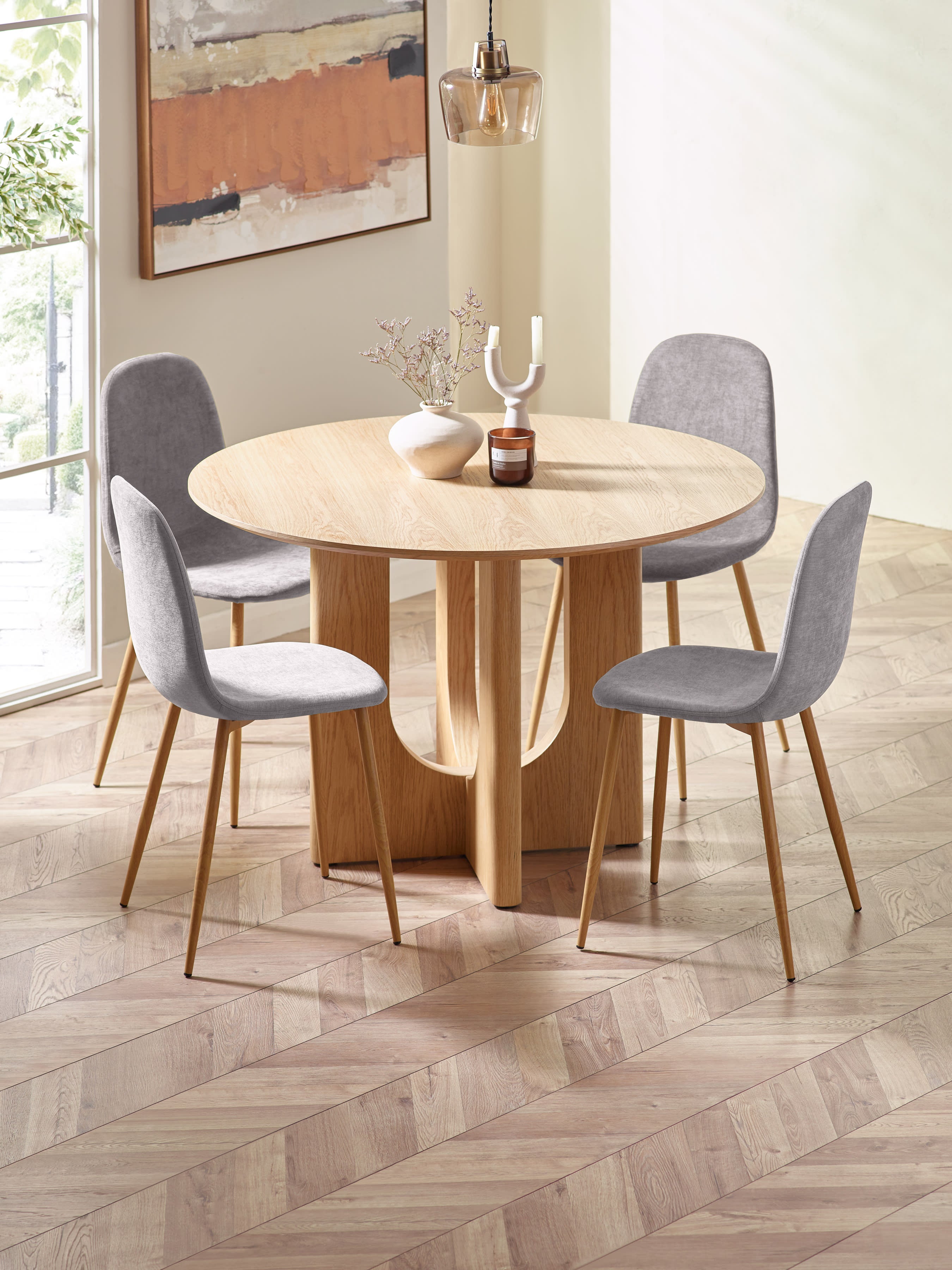 Set of 4 Lottie Beige Chenille Upholstered Dining Chairs