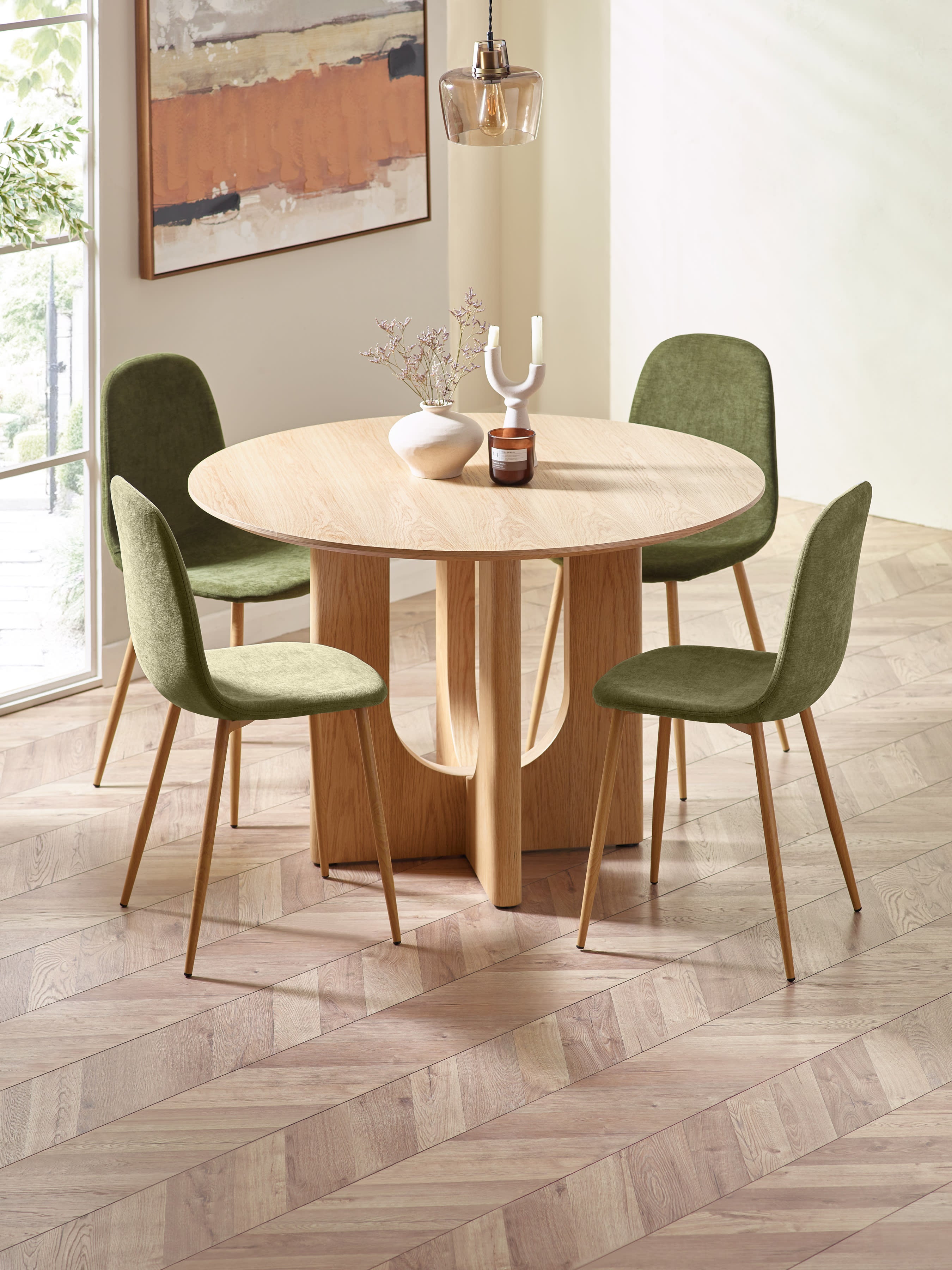 Set of 4 Lottie Olive Green Chenille Upholstered Dining Chairs – Olive Chenille