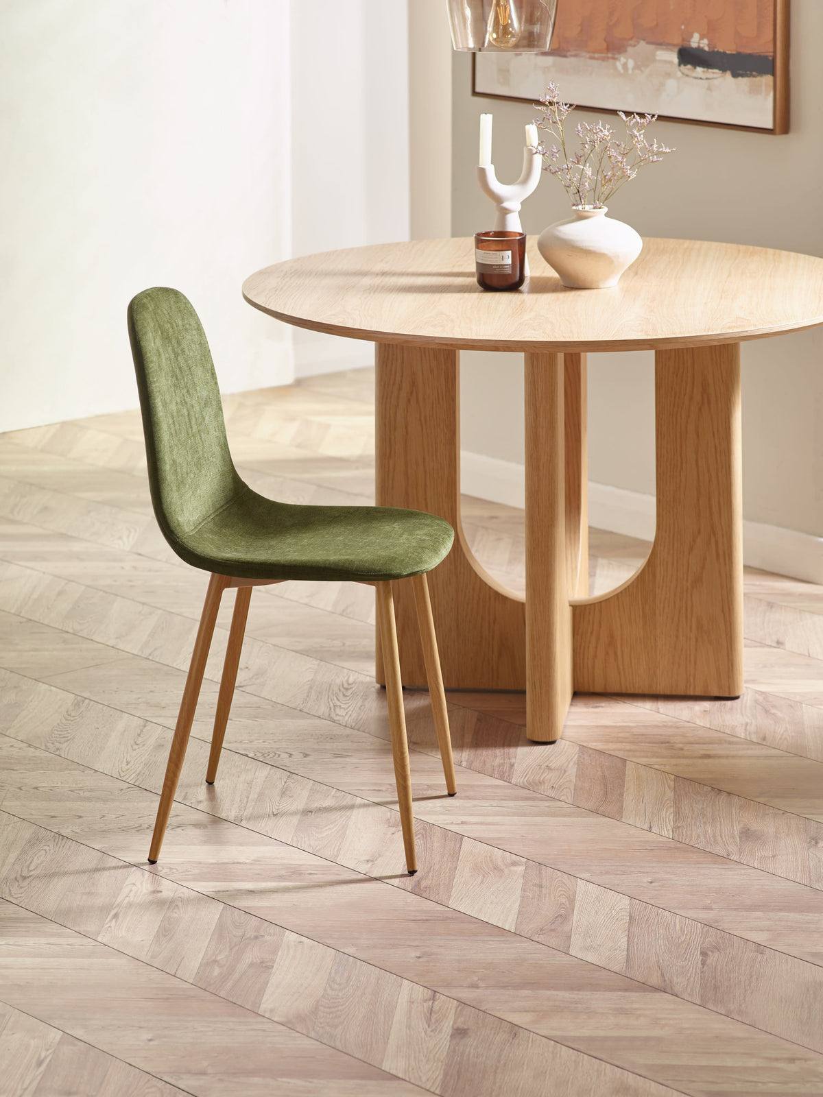 Set of 4 Lottie Olive Green Chenille Upholstered Dining Chairs – Olive Chenille