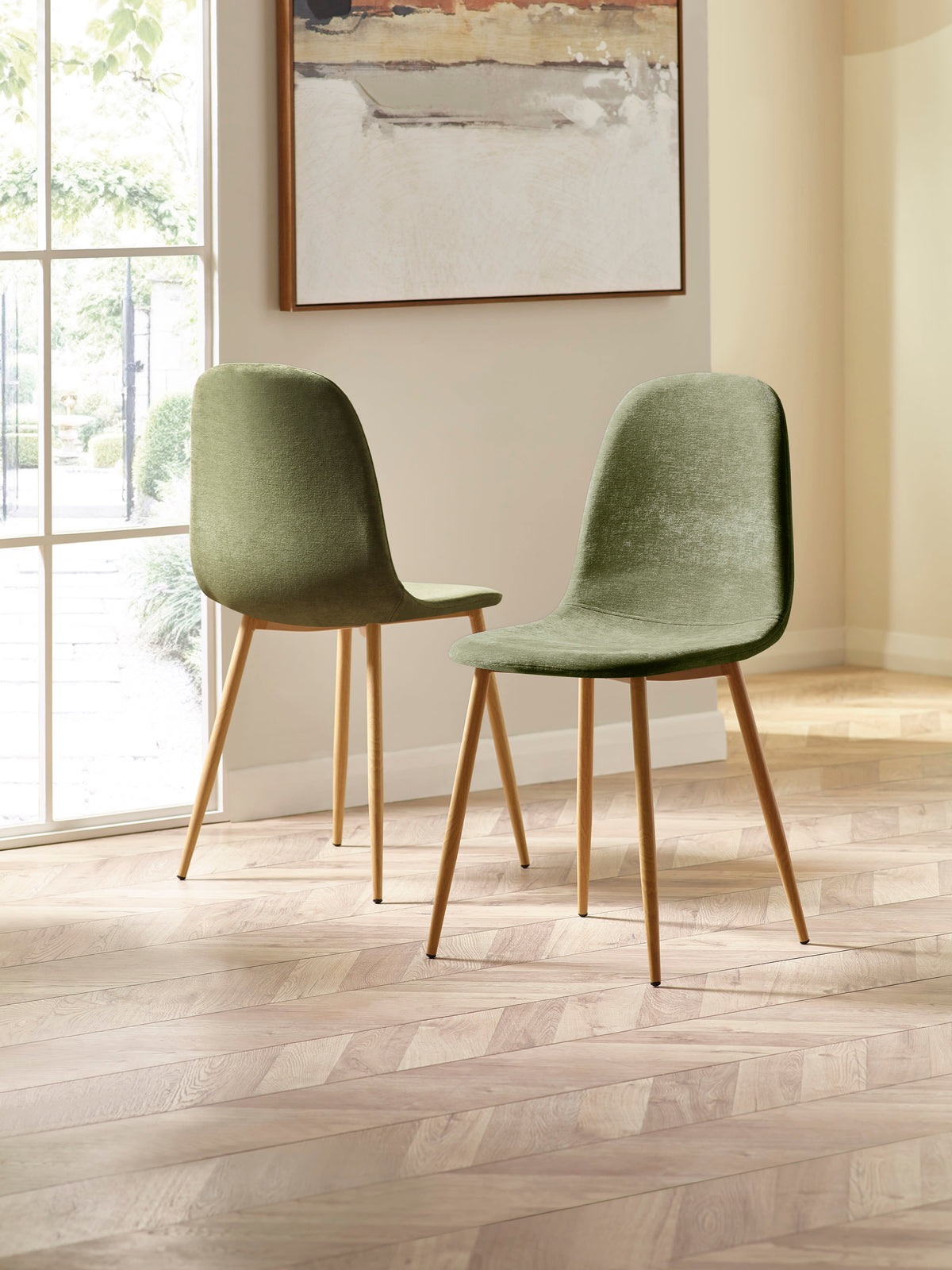 Set of 4 Lottie Olive Green Chenille Upholstered Dining Chairs – Olive Chenille