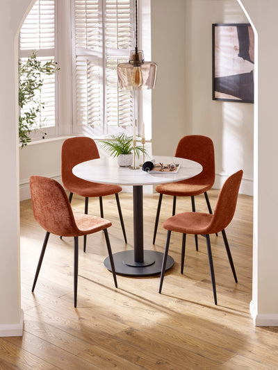 Set of 4 Lottie Orange Chenille Upholstered Dining Chairs – Terracotta Chenille