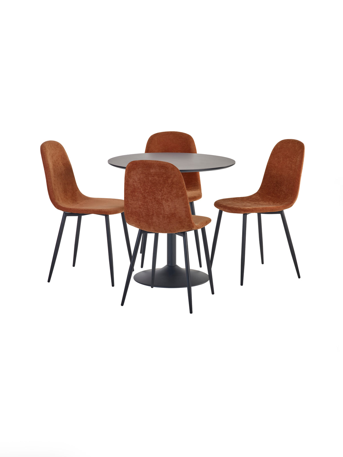 Set of 4 Lottie Orange Chenille Upholstered Dining Chairs – Terracotta Chenille