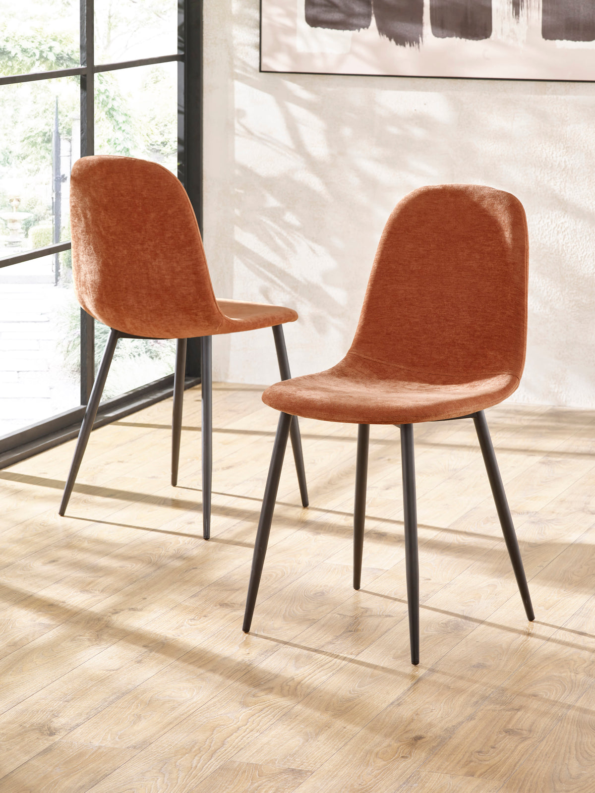 Set of 4 Lottie Orange Chenille Upholstered Dining Chairs – Terracotta Chenille