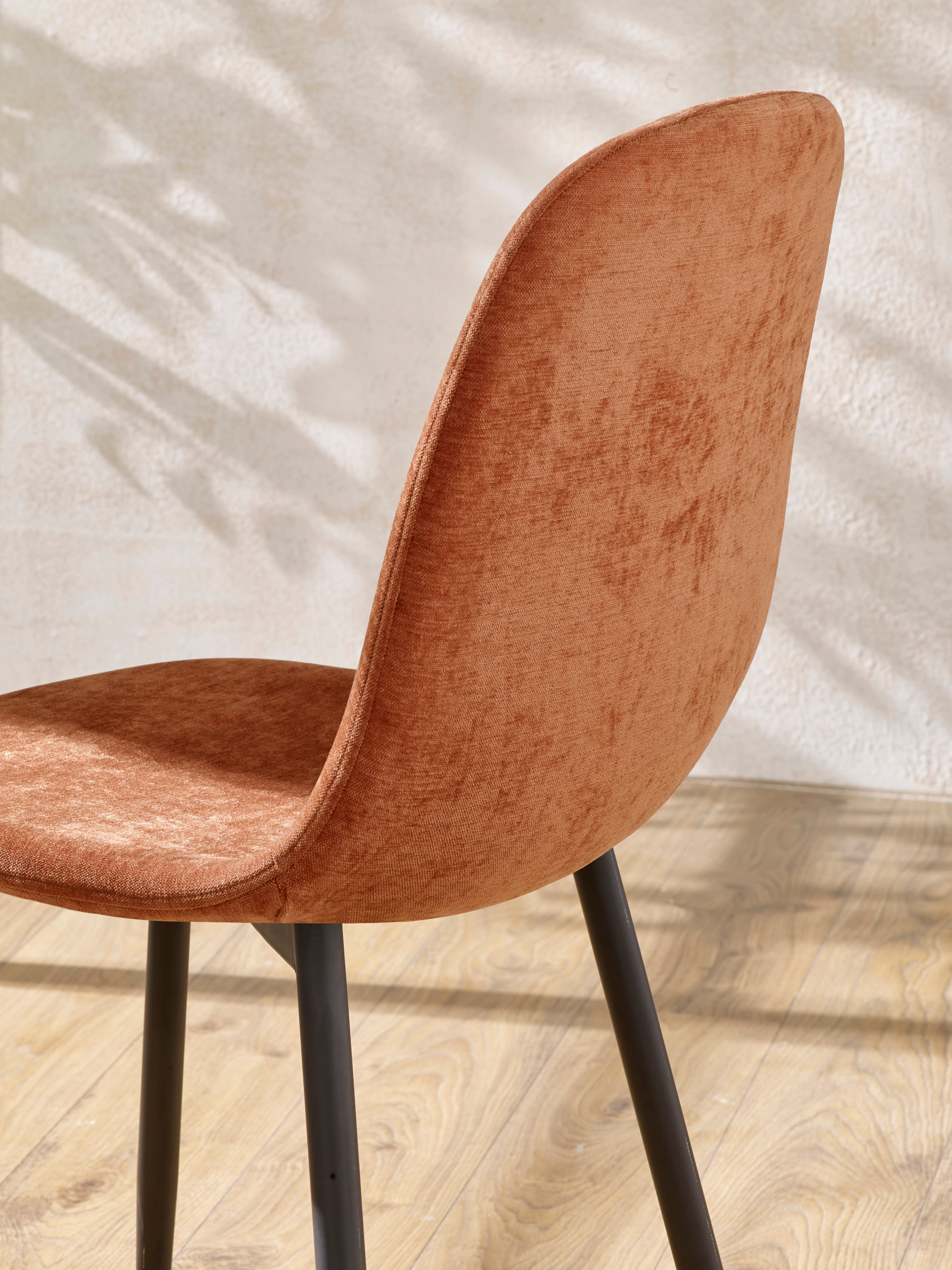 Set of 4 Lottie Orange Chenille Upholstered Dining Chairs – Terracotta Chenille