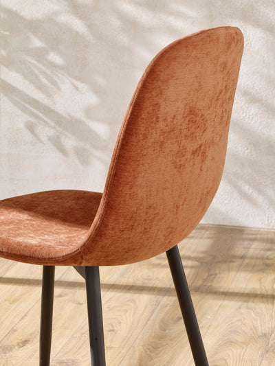 Set of 4 Lottie Orange Chenille Upholstered Dining Chairs – Terracotta Chenille