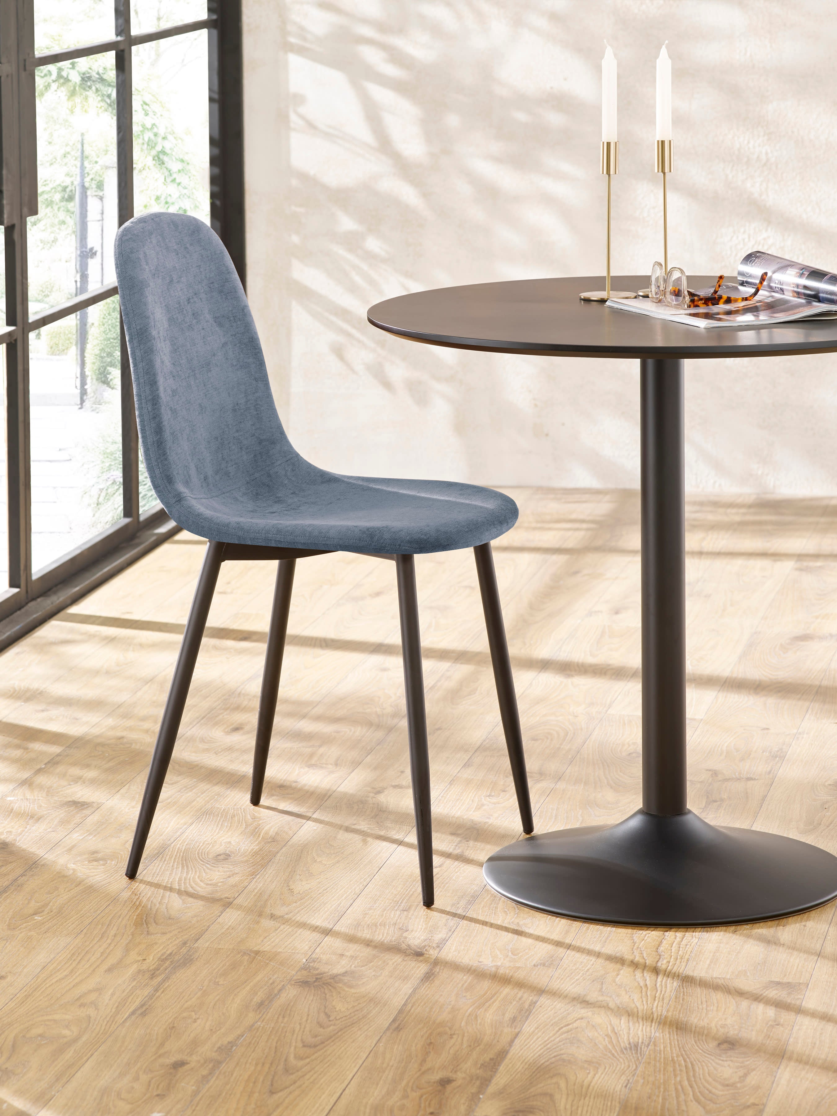 Set of 4 Lottie Denim Blue Chenille Upholstered Dining Chairs – Denim Chenilla