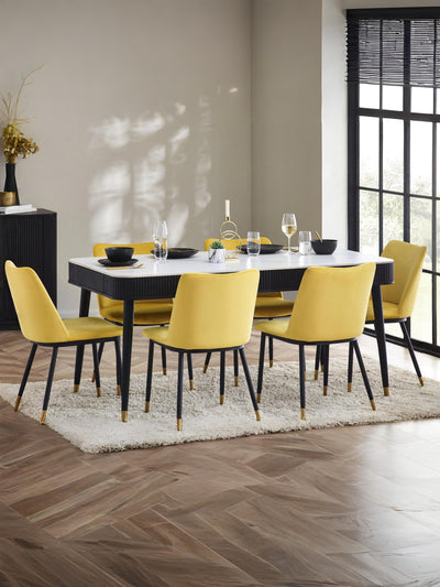 Louis Fluted Stone Top Dining Table With Drawers - Black