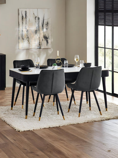 Louis Fluted Stone Top Dining Table With Drawers - Black