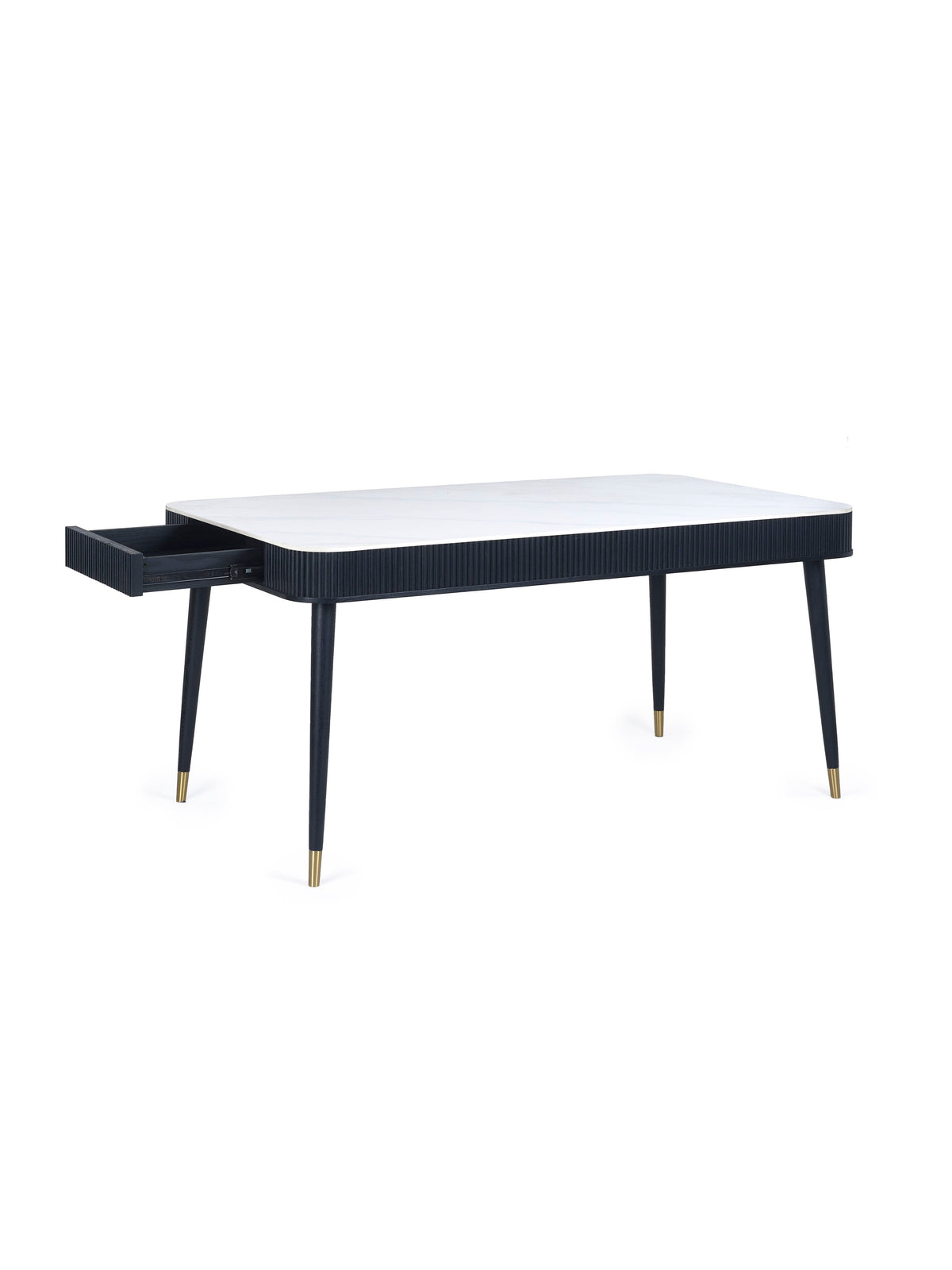 Louis Fluted Stone Top Dining Table With Drawers - Black