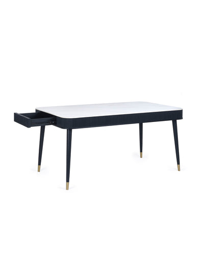 Louis Fluted Stone Top Dining Table With Drawers - Black