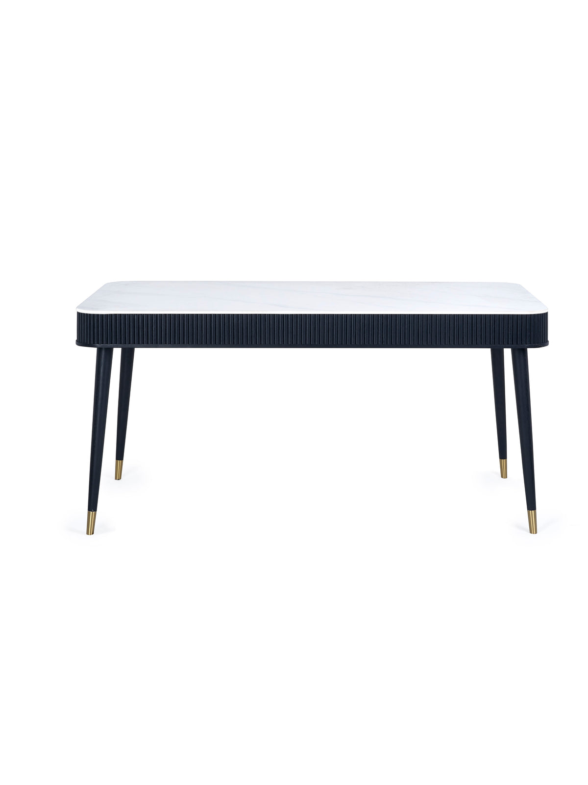Louis Fluted Stone Top Dining Table With Drawers - Black