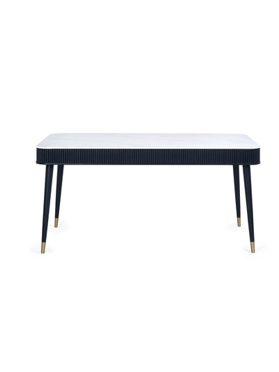 Louis Fluted Stone Top Dining Table With Drawers - Black