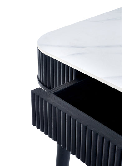 Louis Fluted Stone Top Dining Table With Drawers - Black