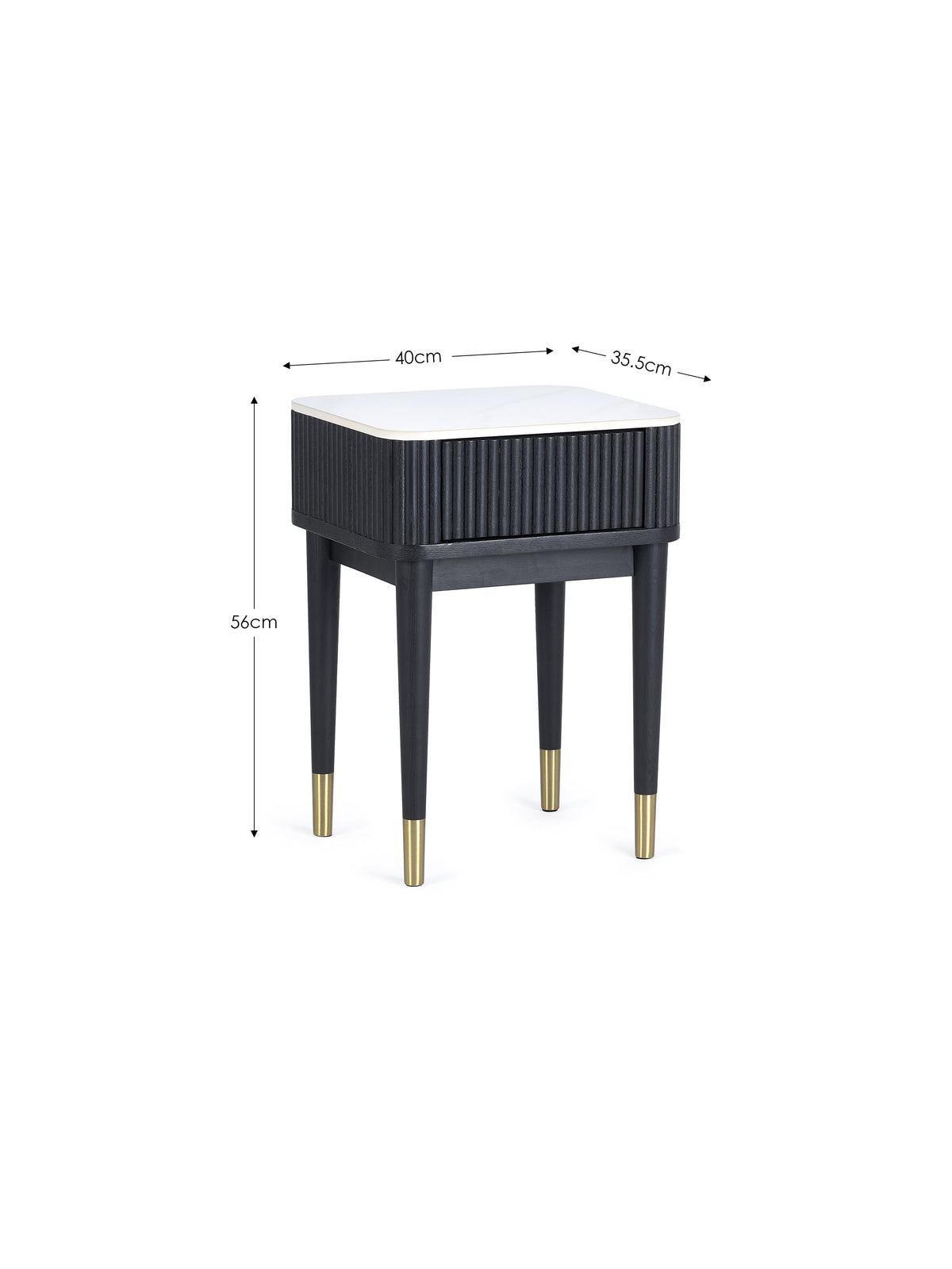 Louis Fluted Stone Top Lamp Table With Drawer - Black