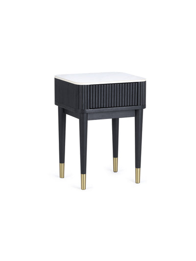 Louis Fluted Stone Top Lamp Table With Drawer - Black