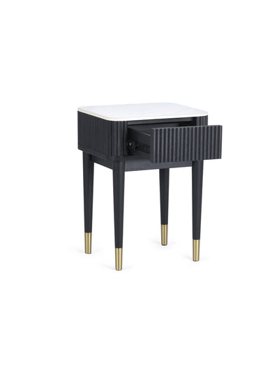 Louis Fluted Stone Top Lamp Table With Drawer - Black