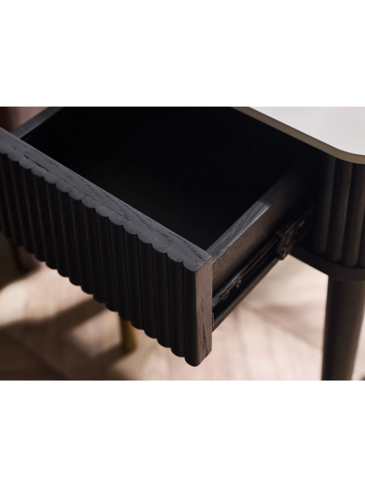 Louis Fluted Stone Top Lamp Table With Drawer - Black