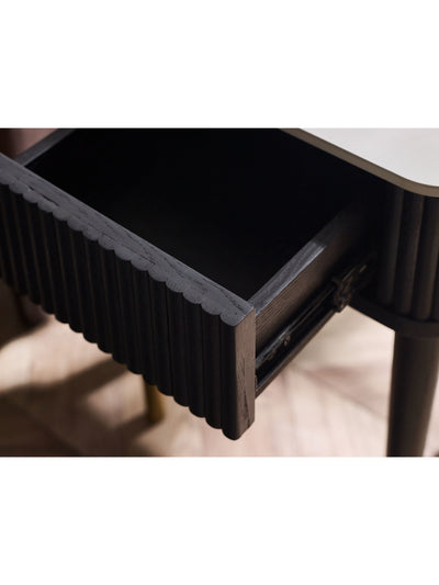 Louis Fluted Stone Top Lamp Table With Drawer - Black