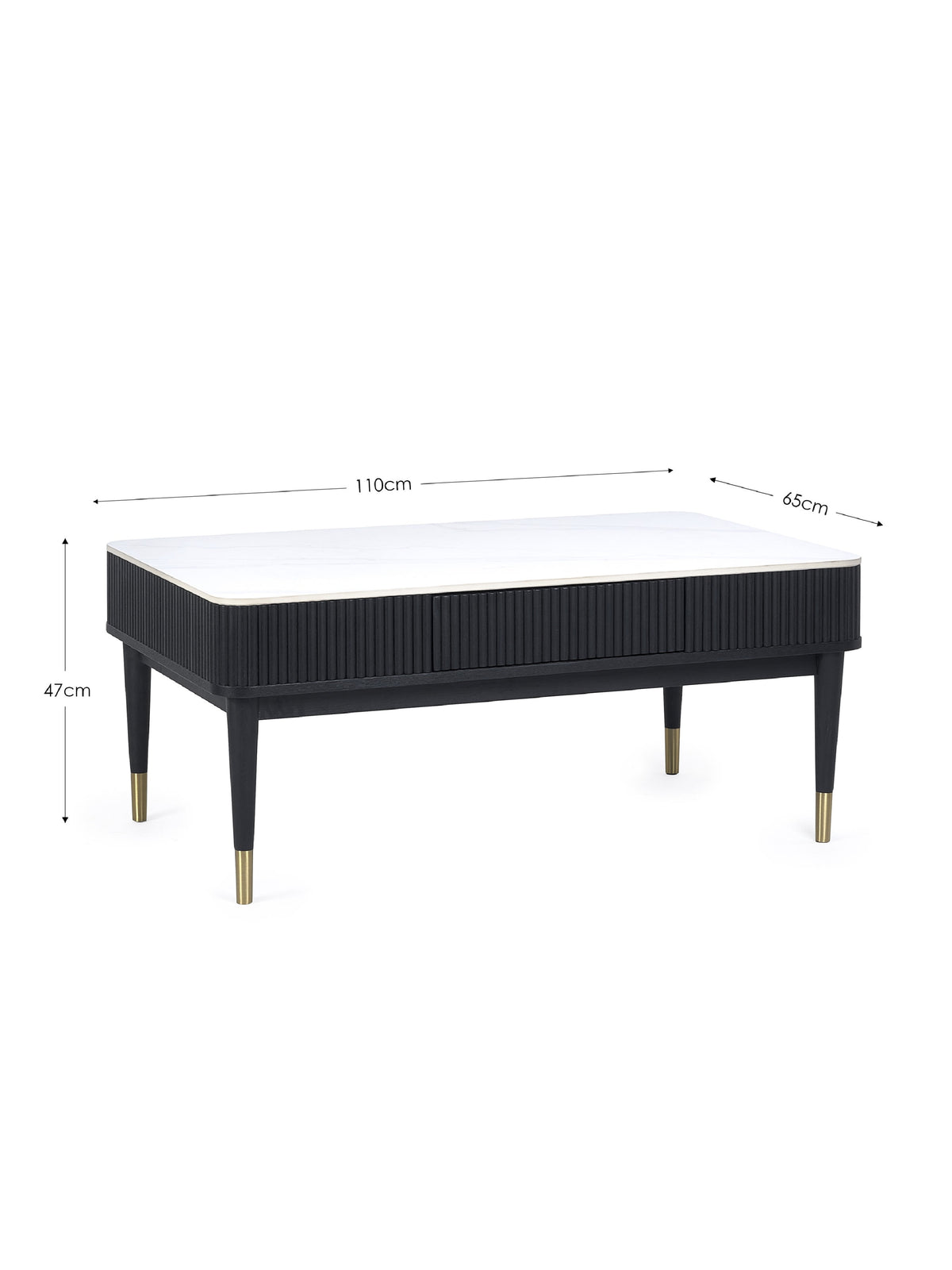 Louis Fluted Stone Top Coffee Table With 2 Drawers - Black