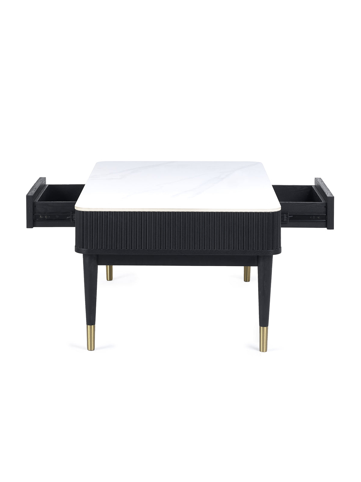 Louis Fluted Stone Top Coffee Table With 2 Drawers - Black