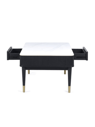 Louis Fluted Stone Top Coffee Table With 2 Drawers - Black