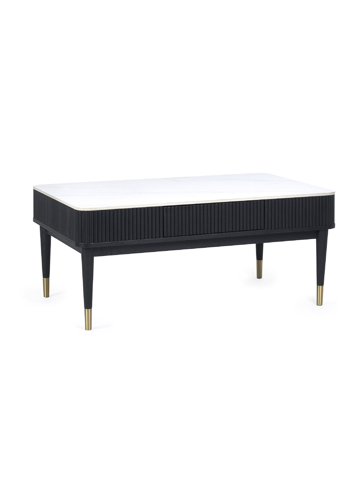Louis Fluted Stone Top Coffee Table With 2 Drawers - Black