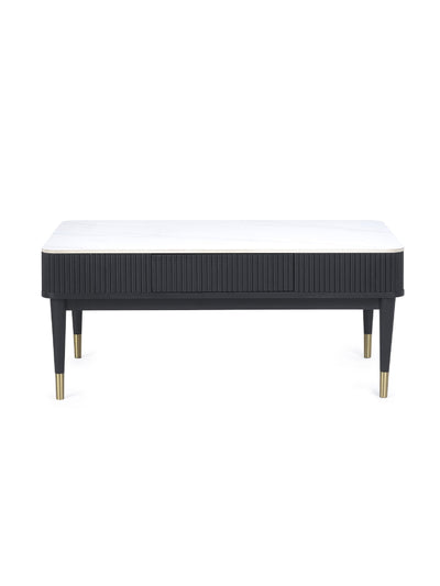 Louis Fluted Stone Top Coffee Table With 2 Drawers - Black