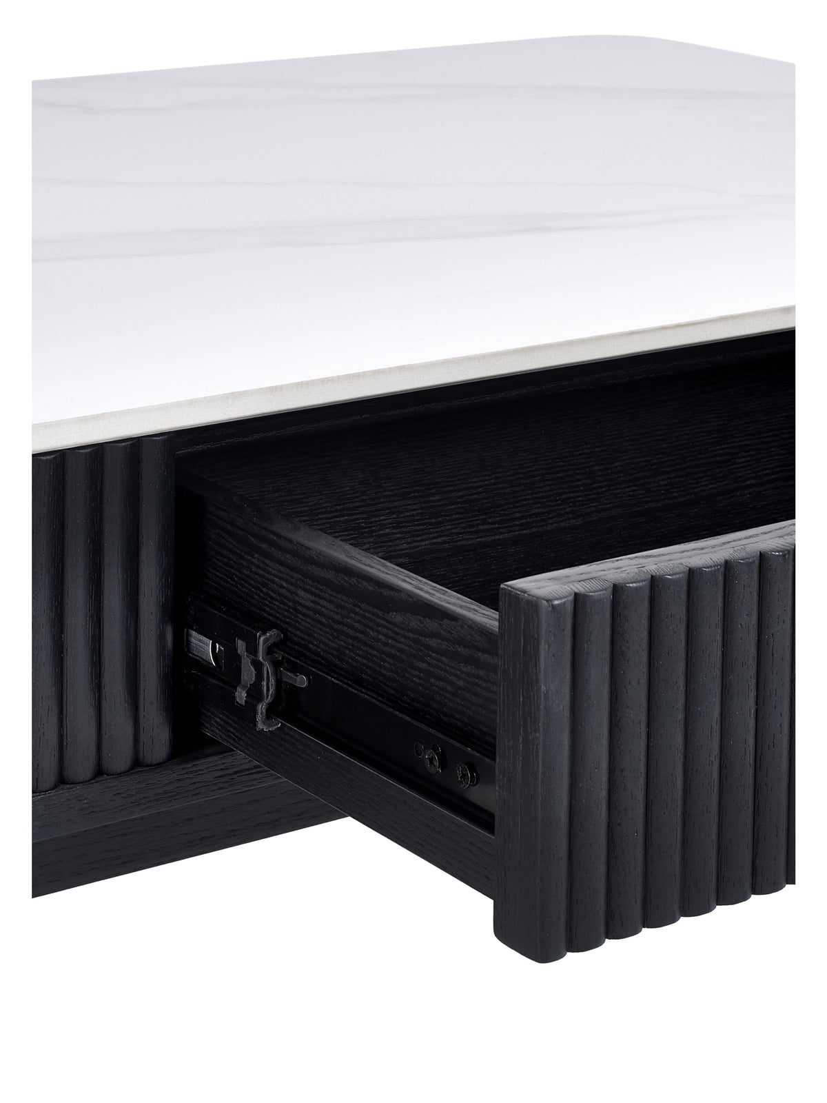Louis Fluted Stone Top Coffee Table With 2 Drawers - Black