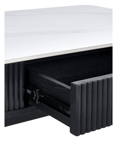 Louis Fluted Stone Top Coffee Table With 2 Drawers - Black