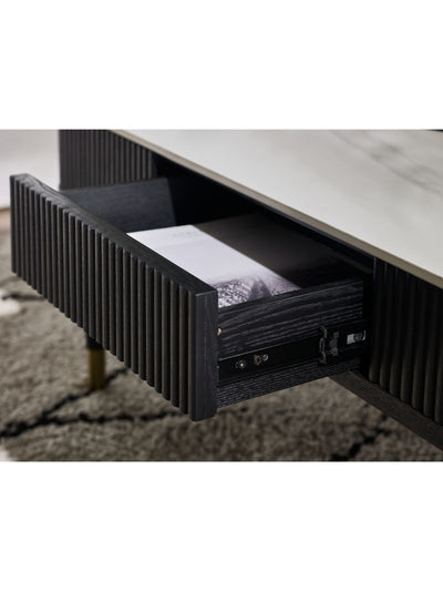 Louis Fluted Stone Top Coffee Table With 2 Drawers - Black