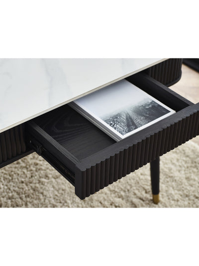 Louis Fluted Stone Top Coffee Table With 2 Drawers - Black