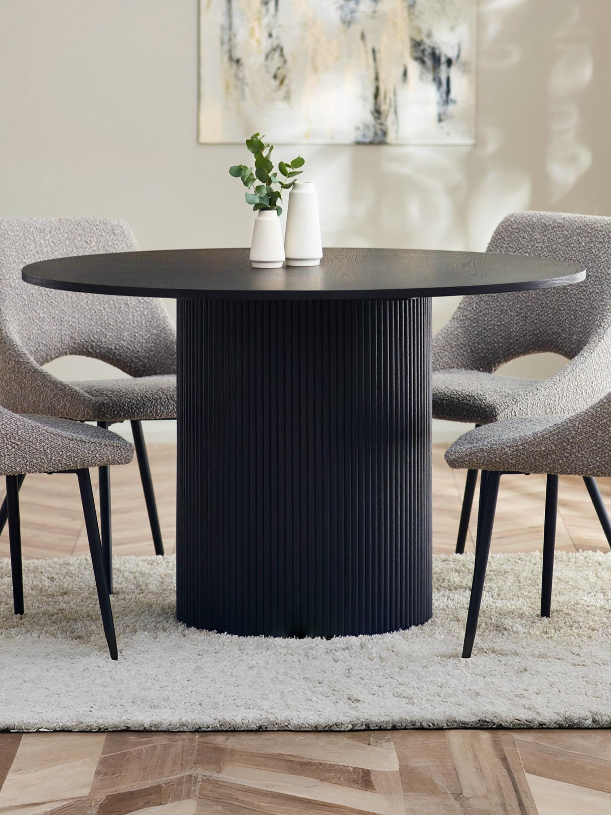 Louis Fluted Round Dining Table - Black