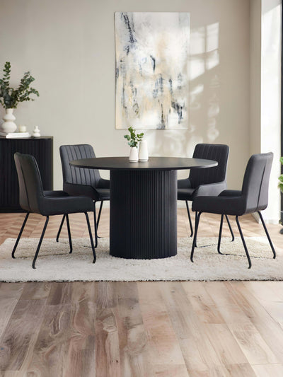 Louis Fluted Round Dining Table - Black