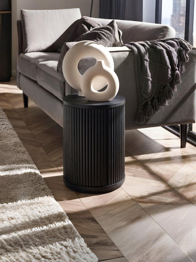 Louis Fluted Side Table With Door - Black