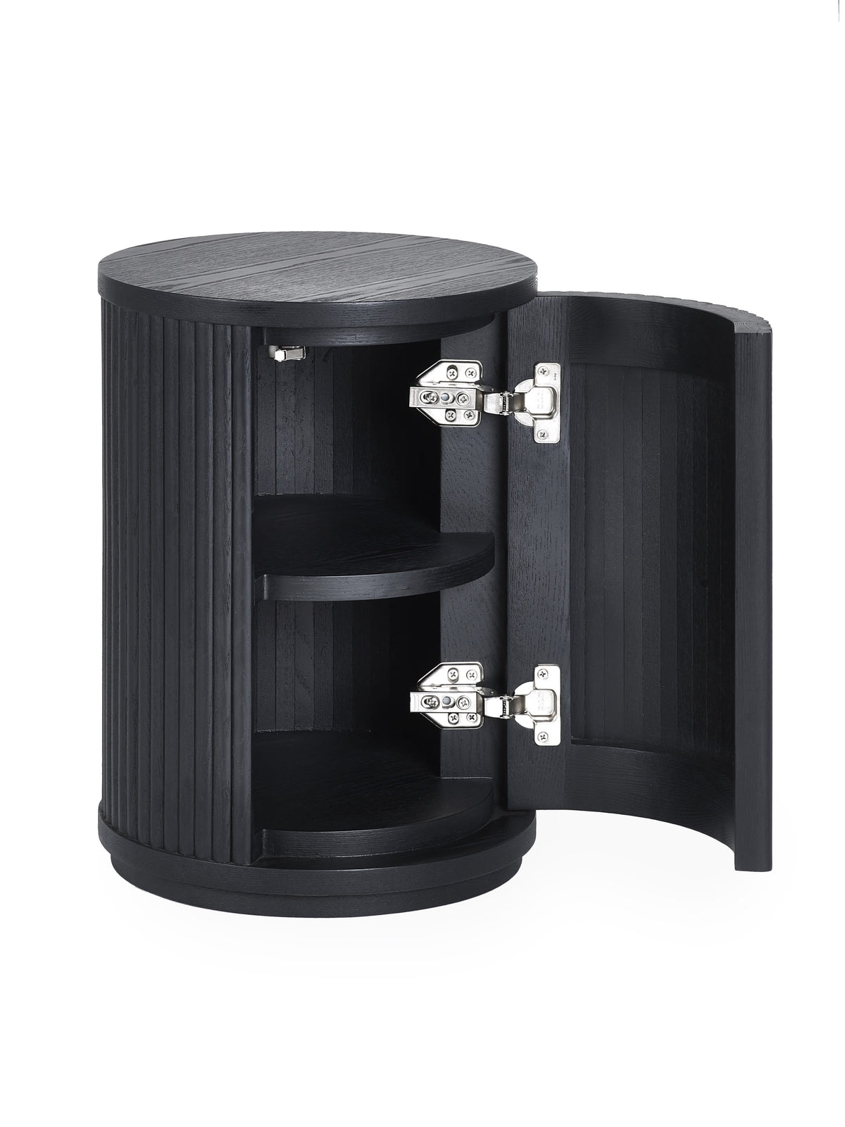 Louis Fluted Side Table With Door - Black