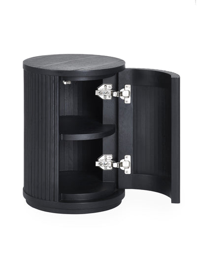 Louis Fluted Side Table With Door - Black